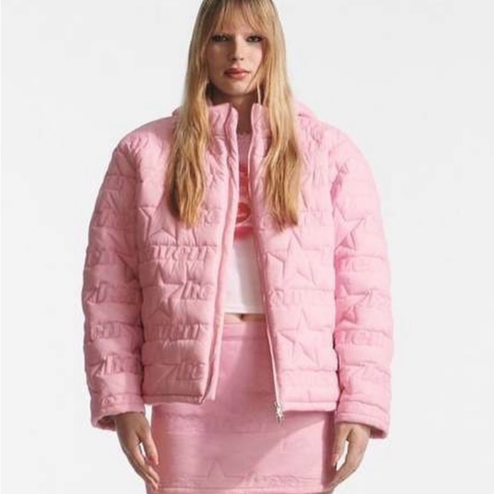 Pink Quilted Star Puffer Jacket - Women